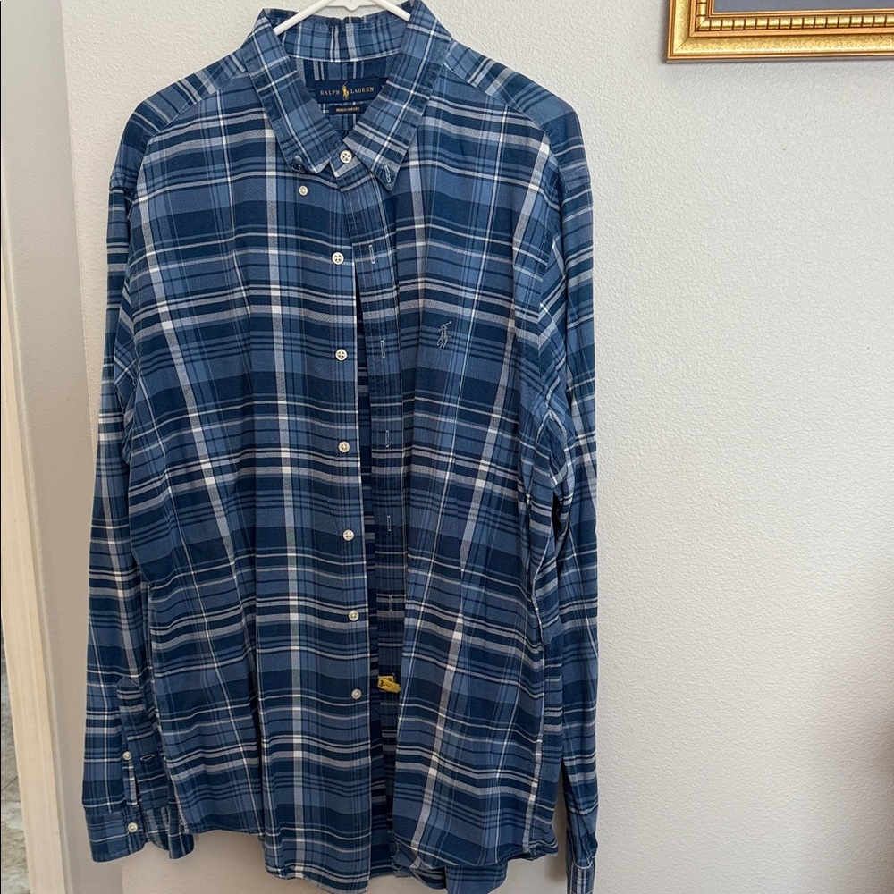 Ralph Lauren Navy and White Plaid Men's Shirt